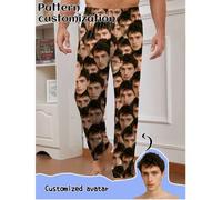 Shein Pantalones de pijama personalizados para hombres con fotos de retratos grandes y únicos, reemplazo de rostros de parejas, con temas festivos, para oto