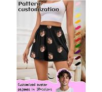 Shein Pantalones de pijama personalizados para mujer con diseños únicos de retrato de pareja, rostro de mascota y retratos de miembros de la familia, perro,