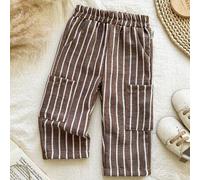 Shein Pantalones de rayas de mezcla de lino para bebé niño, cómodos y versátiles para cualquier temporada, se combinan bien con diferentes tops