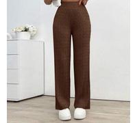 Shein Pantalones de vestir de punto de cable de unicolor con cintura elástica, versátiles y casuales
