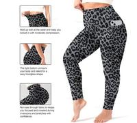 Shein Pantalones de yoga con estampado de leopardo de cintura alta y sexy, mallas de entrenamiento elásticas sin costuras con bolsillos, talla grande para m