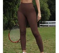 Shein Pantalones de yoga de cintura alta con control de abdomen para mujeres, de unicolor opaco, con excelente elasticidad, adecuados para entrenamiento, at