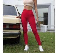 Shein Pantalones de yoga de cintura alta con control de abdomen para mujeres, de unicolor opaco, con excelente elasticidad, adecuados para entrenamiento, at