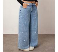 Shein Pantalones holgados con diamantes lavados y aplicaciones, estilo veraniego, fluidos, Y2K, streetwear, para graduación, aeropuerto, estilo old money, t