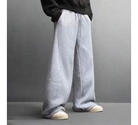 Shein Pantalones holgados de pierna ancha para hombre en gris claro, con diseño de unicolor y detalle de cordón en la cintura, estilo casual adecuado para u