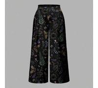 Shein Pantalones holgados y anchos de talla grande con estampado integral de elementos góticos, oscuros y misteriosos como bruja, polilla, hoja, planta, mar