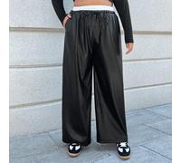 Shein Pantalones informales de talla grande para mujer, color liso, con parche y nudo delantero