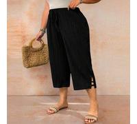 Shein Pantalones informales de tela texturizada negra, de corte crop, talla grande, para verano, talla pequeña