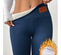 Shein Pantalones lápiz de cintura alta con forro térmico, leggings térmicos elásticos para mujer, cruce de frontera en invierno