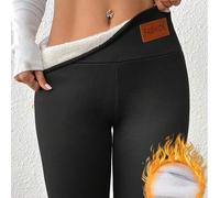 Shein Pantalones lápiz de cintura alta con forro térmico, leggings térmicos elásticos para mujer, cruce de frontera negro de invierno