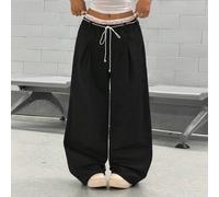 Shein Pantalones largos 2 en 1 para mujer con diseño de calle primavera/verano, cintura doble con encaje, estilo Old Money