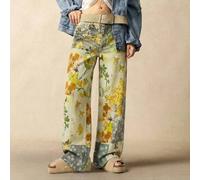 Shein Pantalones largos de mujer estilo BOHO Country Vacation con estampado floral patchwork, casual, tejidos, sueltos y de pierna ancha