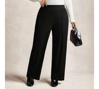 Shein Pantalones plisados de unicolor para mujer de talla grande, pantalones anchos y sueltos de color negro, curva plus, pantalones casuales versátiles de