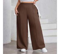 Shein Pantalones plisados de unicolor para mujer de talla grande, pantalones anchos y sueltos de pierna ancha, curva plus, Hoho Vacation