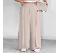 Shein Pantalones plisados de unicolor para mujer talla grande, pantalones anchos y sueltos de pierna ancha en color negro, curva plus, bohemio para vacacion