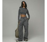 Shein Pantalones rectos con cintura elástica con botón, bolsillos laterales de cargo, de nailon, para pádel, tenis, pickleball, gimnasio y fitness en otoño