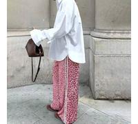 Shein Pantalones rectos de pierna suelta con estampado de leopardo en estilo hip hop, pantalones anchos casuales con bloques de color y rayas a los lados, l