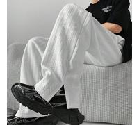Shein Pantalones rectos de pierna suelta y texturizados con abertura lateral, de moda casual para hombres, para volver a la escuela