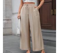Shein Pantalones rectos de talle alto de mujer de talla grande, estilo francés, de un solo color, con bolsillos, lazo y faja