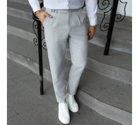Shein Pantalones rectos de vestir con pliegues de unicolor, ajuste holgado, cintura alta clásica de color gris claro, para otoño e invierno