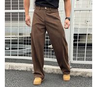 Shein Pantalones utilitarios de pana lavada estilo americano para hombres, pantalones casuales de alta gama de pierna recta y suelta, pantalones de pierna a