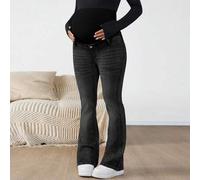 Shein Pantalones vaqueros acampanados de maternidad de talle alto con bloqueo de color para uso casual/de oficina, ideales para invierno, Navidad, Año Nuevo