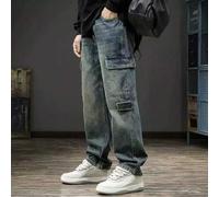 Shein Pantalones vaqueros amplios y rectos de estilo americano casual para adolescentes, de múltiples bolsillos, nueva prenda de otoño y primavera con un di
