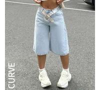 Shein Pantalones vaqueros anchos de ajuste holgado y talle alto con bordado de mariposa en los bolsillos para mujer de talla grande estilo Y2K