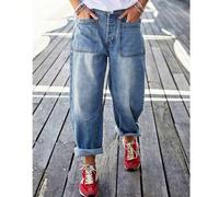 Shein Pantalones vaqueros azules oversize con detalles recortados, silueta de pantalones tipo banana, estilo de ropa de calle vintage y estampado floral peq