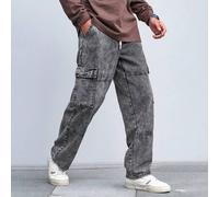 Shein Pantalones vaqueros cargo de hombres con cintura con cordón y costura visible de ajuste holgado
