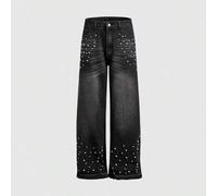 Shein Pantalones vaqueros casuales de moda para hombres con adorno de perla falsa lavada