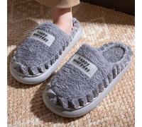 Shein Pantuflas cómodas para el hogar con etiqueta decorativa "Feliz cada día", pantuflas de felpa cálidas, talla grande