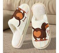 Shein Pantuflas con diseño de impresión "¡Yo TE AMO!" de Dachshund, pantuflas de dormitorio cómodas, pantuflas interiores ligeras, pantuflas de piso casuale