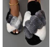 Shein Pantuflas de casa con bloques de color y cruce, pantuflas de mujer de colores de moda con bloques de color, pantuflas esponjosas