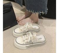 Shein Pantuflas de celebridades de Internet para mujer, ropa de exterior de verano, zapatos de lona nuevos, zapatos de plataforma versátiles de suela gruesa