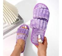 Shein Pantuflas de dos piezas de mujer a la moda, de felpa esponjosa, suela suave y cómoda, silenciosas para el piso del dormitorio, que pueden usar las rec