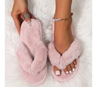 Shein Pantuflas de felpa de moda para mujer, cómodas sandalias de interior para invierno, color rosa. El tamaño es un número talla grande pequeño, por favor