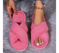 Shein Pantuflas de mujer con diseño cruzado abierto y puntera, pantuflas para interiores antideslizantes con diseño de moda de alta gama, pantuflas esponjos