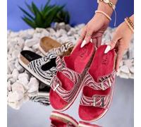 Shein Pantuflas de mujer con piedras cúbicas de IA en rojo Lalud-Shoes