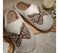 Shein Pantuflas de mujer para otoño/invierno, con decoración de lazo, forro de felpa gruesa, adecuadas para parejas, uso en interiores como dormitorio y sal