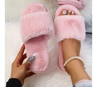 Shein Pantuflas rosadas del dormitorio del color sólido de la moda de las mujeres, zapatos interiores mullidos minimalistas