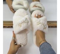 Shein Pantuflas suaves y acogedoras para mujer con elegantes elementos bordados en rosa cacao con diseño cruzado y letras doradas, suaves y cómodas, adecuad