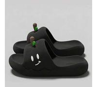 Shein Pantuflas suaves y antideslizantes con suela gruesa de EVA con forma de manzana para mujeres, pantuflas divertidas con cara de dibujo animado sonrient