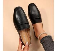 Shein Pantuflas tipo mula con diseño de cruce en la punta cuadrada, zapatos planos sin talón para uso casual/laboral para mujeres