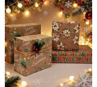 Shein Papel de regalo de Navidad, papel de regalo navideño con patrones de árbol de Navidad, Papá Noel, renos, muñeco de nieve, temas estacionales clásicos,