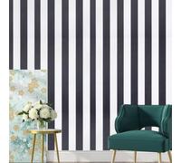 Shein Papel pintado autoadhesivo, 45 cm x 15 m, papel pintado de pared, película adhesiva con rayas blancas y negras, impermeable, película para muebles, ro
