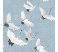 Shein Papel tapiz autoadhesivo con grulla oriental y nubes, mural de pared con pájaros azules, papel de contacto para decoración de pared de acento en dormi