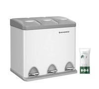 Shein Papelera de cocina, 3 x 8 L, pequeño volumen, tapas, basura triple de acero, para pequeñas familias, pedales y cuartos, fácil de limpiar, Blanco y Gri