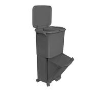 Shein Papelera de reciclaje de clasificación selectiva con pedal, rudas y asa de doble compartimentos Color Negro antracita de 38L (24L + 14L)