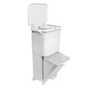 Shein Papelera de reciclaje de clasificación selectiva con pedal, ruedas y asa de doble compartimentos de 38L (24L + 14L). Color blanco